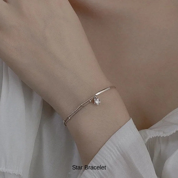 新商品 ブレスレット レディース 星 スター 2連 バー オシャレ 大人可愛い プラチナ仕上げ 誕生日 ギフト プレゼント セール