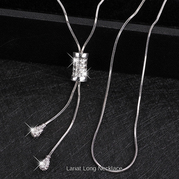 新商品 ロングネックレス レディース ラリエット 調節可能 キラキラ 縦ライン チェーン シルバー ゴールド レディース ギフト プレゼント