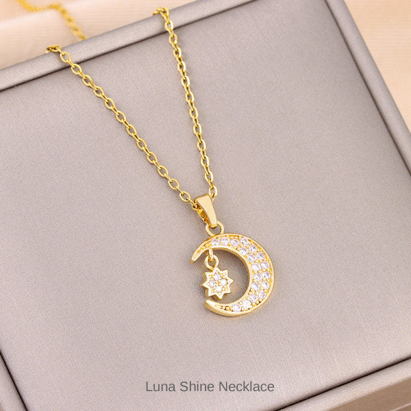 新商品 Luna Shine 月光の煌き ネックレス レディース 月 星 ムーン スター ステンレス ゴールド 可愛い レディース ギフト プレゼント