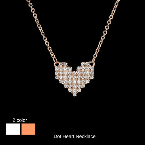 新商品 ネックレス レディース ドットハート 46粒 CZダイヤ 計0.23ct キュート 可愛い ハート プラチナ ピンクゴールド仕上げ レディース 女性 人気 ギフト プレゼント
