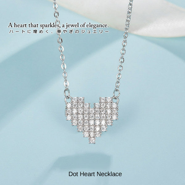 新商品 ネックレス レディース ドットハート 46粒 CZダイヤ 計0.23ct キュート 可愛い ハート プラチナ ピンクゴールド仕上げ レディース 女性 人気 ギフト プレゼント