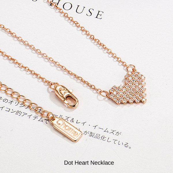 新商品 ネックレス レディース ドットハート 46粒 CZダイヤ 計0.23ct キュート 可愛い ハート プラチナ ピンクゴールド仕上げ レディース 女性 人気 ギフト プレゼント