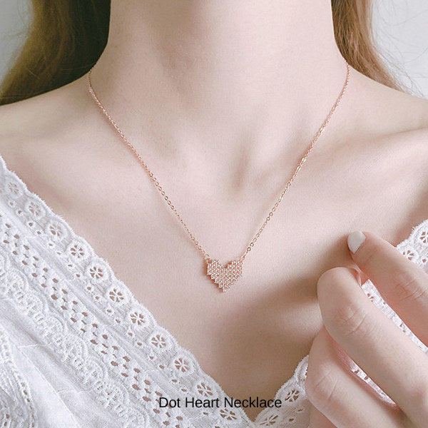 新商品 ネックレス レディース ドットハート 46粒 CZダイヤ 計0.23ct キュート 可愛い ハート プラチナ ピンクゴールド仕上げ レディース 女性 人気 ギフト プレゼント