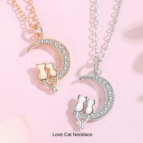 新商品 ネックレス レディース 猫ペンダント 月 猫 2匹 ラブキャット  ピンクゴールド プラチナ仕上げ 女性 人気 ギフト プレゼント