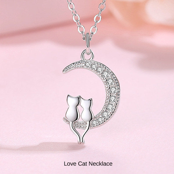 新商品 ネックレス レディース 猫ペンダント 月 猫 2匹 ラブキャット  ピンクゴールド プラチナ仕上げ 女性 人気 ギフト プレゼント