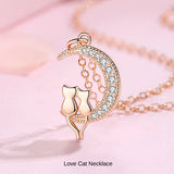 新商品 ネックレス レディース 猫ペンダント 月 猫 2匹 ラブキャット  ピンクゴールド プラチナ仕上げ 女性 人気 ギフト プレゼント