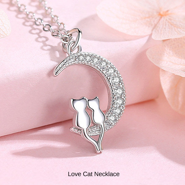 新商品 ネックレス レディース 猫ペンダント 月 猫 2匹 ラブキャット  ピンクゴールド プラチナ仕上げ 女性 人気 ギフト プレゼント