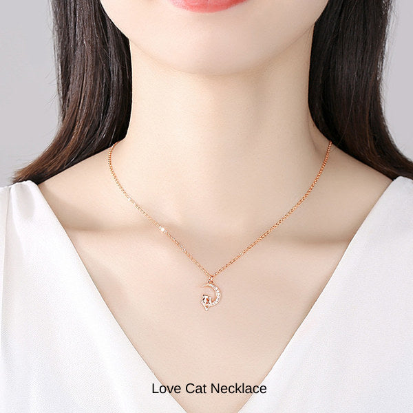 新商品 ネックレス レディース 猫ペンダント 月 猫 2匹 ラブキャット  ピンクゴールド プラチナ仕上げ 女性 人気 ギフト プレゼント