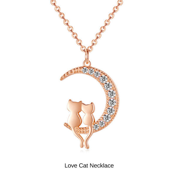 新商品 ネックレス レディース 猫ペンダント 月 猫 2匹 ラブキャット  ピンクゴールド プラチナ仕上げ 女性 人気 ギフト プレゼント