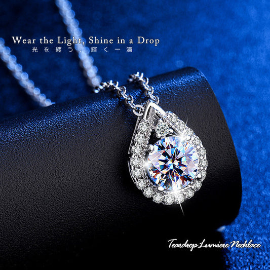 ネックレス レディース ティアドロップ・ルミエール しずく CZダイヤ 選べるモアサナイト 計1.18ct エレガント プラチナ仕上げ レディース 女性 人気 ギフト プレゼント