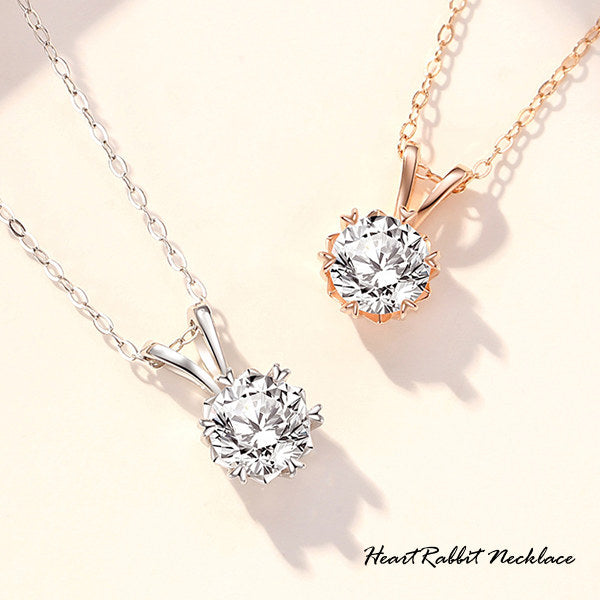 New Arrival: Women's Heart Rabbit Necklace, Six-Prong Design, 0.8ct CZ Diamond, Elegant Pink Gold with Platinum Finish, Popular Gift for Women
