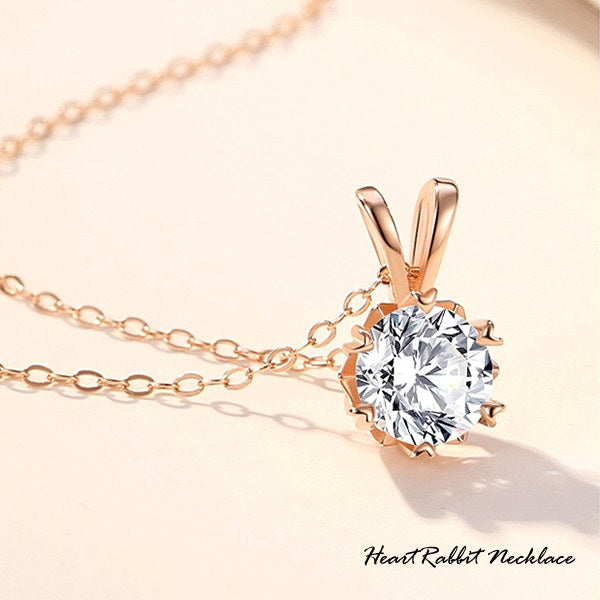 新商品 ネックレス レディース ハート ラビット うさぎ ウサギ 6つ爪 CZダイヤ 0.8ct エレガント ピンクゴールド プラチナ仕上げ レディース 女性 人気 ギフト プレゼント