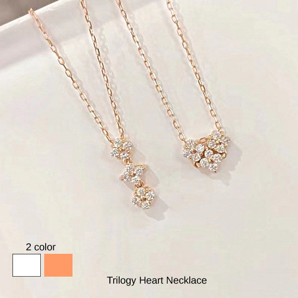 新商品 ネックレス レディース トリロジー ハート 2WAY CZダイヤ 計0.06ct ピンクゴールド プラチナ仕上げ 女性 人気 ギフト プレゼント