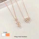 新商品 ネックレス レディース トリロジー ハート 2WAY CZダイヤ 計0.06ct ピンクゴールド プラチナ仕上げ 女性 人気 ギフト プレゼント