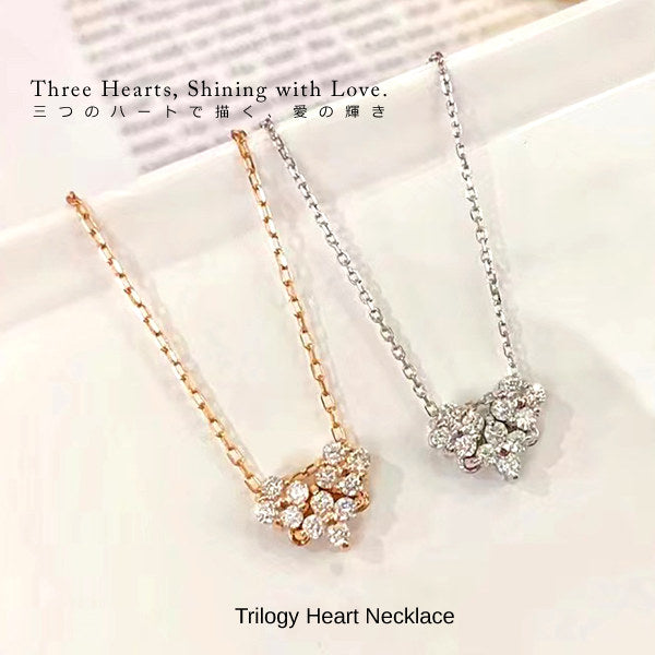 新商品 ネックレス レディース トリロジー ハート 2WAY CZダイヤ 計0.06ct ピンクゴールド プラチナ仕上げ 女性 人気 ギフト プレゼント