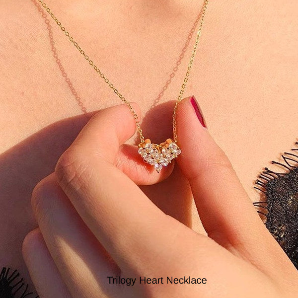 新商品 ネックレス レディース トリロジー ハート 2WAY CZダイヤ 計0.06ct ピンクゴールド プラチナ仕上げ 女性 人気 ギフト プレゼント