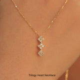 新商品 ネックレス レディース トリロジー ハート 2WAY CZダイヤ 計0.06ct ピンクゴールド プラチナ仕上げ 女性 人気 ギフト プレゼント