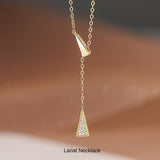 New Product Necklace for Women - Simple Lariat Choker with CZ Diamond Triangle, Platinum Plated, Gold, Women's Gift