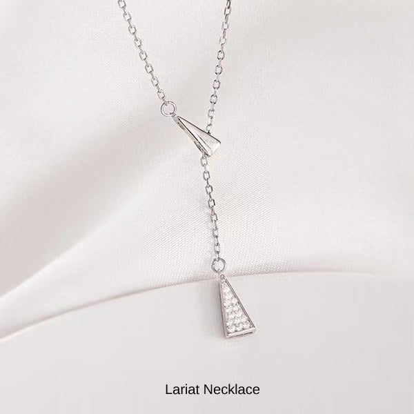 New Product Necklace for Women - Simple Lariat Choker with CZ Diamond Triangle, Platinum Plated, Gold, Women's Gift