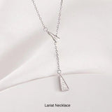New Product Necklace for Women - Simple Lariat Choker with CZ Diamond Triangle, Platinum Plated, Gold, Women's Gift
