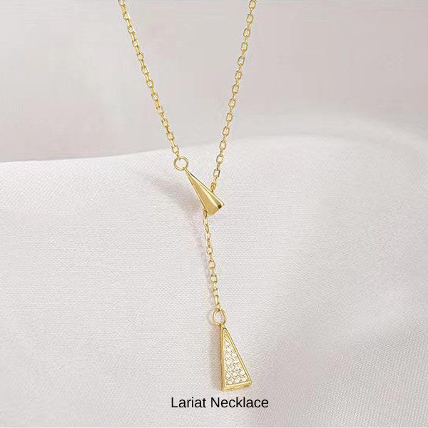New Product Necklace for Women - Simple Lariat Choker with CZ Diamond Triangle, Platinum Plated, Gold, Women's Gift