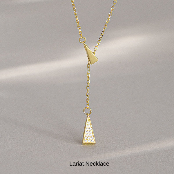 New Product Necklace for Women - Simple Lariat Choker with CZ Diamond Triangle, Platinum Plated, Gold, Women's Gift