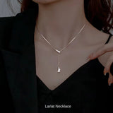 New Product Necklace for Women - Simple Lariat Choker with CZ Diamond Triangle, Platinum Plated, Gold, Women's Gift
