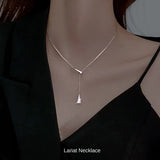 New Product Necklace for Women - Simple Lariat Choker with CZ Diamond Triangle, Platinum Plated, Gold, Women's Gift