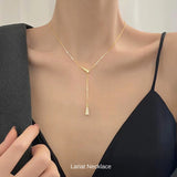 New Product Necklace for Women - Simple Lariat Choker with CZ Diamond Triangle, Platinum Plated, Gold, Women's Gift