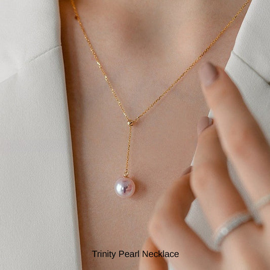 New Arrival: Trinity Pearl Necklace 8mm | 3-Way Slide Chain, Single Pearl, Y-Shape, Adjustable Length, Casual, Gold, Silver, Women's, Elegant, Popular, Graduation Ceremony, Gift, Present