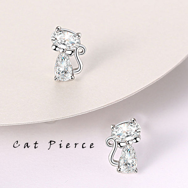 Earrings cat cat cat motif earrings platinum finish cz birthday gift present sale