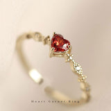 新発売記念セール！期間限定 71％OFF！2/12まで 新商品 指輪 レディース リング 可愛い ハート レッド石 ガーネット シンプル カジュアル オシャレ 上品 細い 細め シンプル ゴールド フリーサイズ 誕生日 ギフト プレゼント