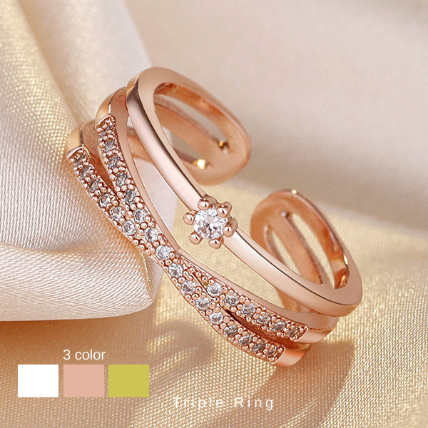 新商品 指輪 レディース サイズフリー 3連 リング クロスオーバー ストレート トリプル 指輪 ピンクゴールド ゴールド プラチナ仕上げ 誕生日 ギフト プレゼント
