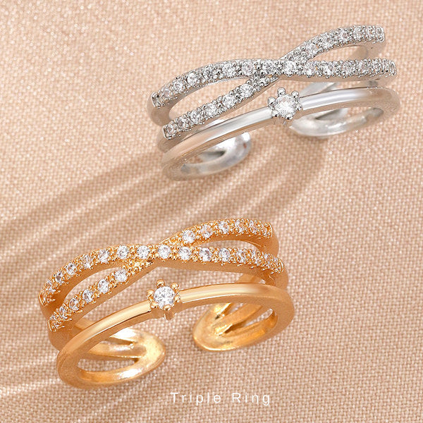 新商品 指輪 レディース サイズフリー 3連 リング クロスオーバー ストレート トリプル 指輪 ピンクゴールド ゴールド プラチナ仕上げ 誕生日 ギフト プレゼント
