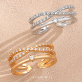 新商品 指輪 レディース サイズフリー 3連 リング クロスオーバー ストレート トリプル 指輪 ピンクゴールド ゴールド プラチナ仕上げ 誕生日 ギフト プレゼント