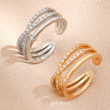 新商品 指輪 レディース サイズフリー 3連 リング クロスオーバー ストレート トリプル 指輪 ピンクゴールド ゴールド プラチナ仕上げ 誕生日 ギフト プレゼント