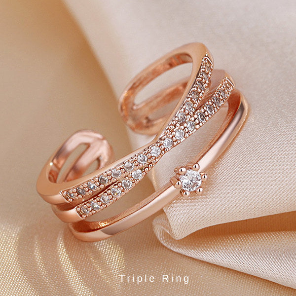 新商品 指輪 レディース サイズフリー 3連 リング クロスオーバー ストレート トリプル 指輪 ピンクゴールド ゴールド プラチナ仕上げ 誕生日 ギフト プレゼント