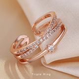 新商品 指輪 レディース サイズフリー 3連 リング クロスオーバー ストレート トリプル 指輪 ピンクゴールド ゴールド プラチナ仕上げ 誕生日 ギフト プレゼント