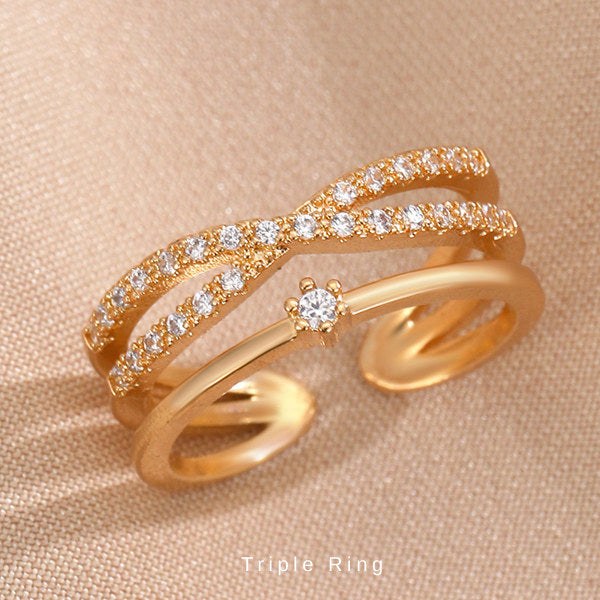 新商品 指輪 レディース サイズフリー 3連 リング クロスオーバー ストレート トリプル 指輪 ピンクゴールド ゴールド プラチナ仕上げ 誕生日 ギフト プレゼント