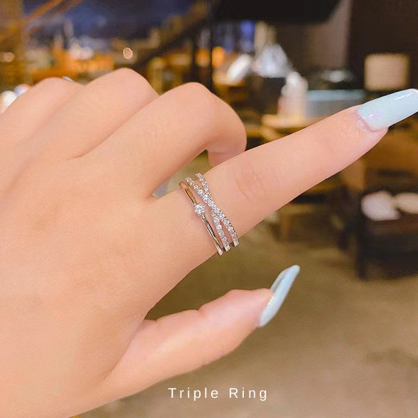 新商品 指輪 レディース サイズフリー 3連 リング クロスオーバー ストレート トリプル 指輪 ピンクゴールド ゴールド プラチナ仕上げ 誕生日 ギフト プレゼント