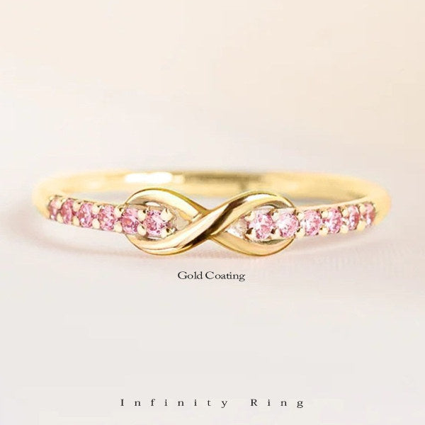 新商品 指輪 レディース 永遠の愛 インフィニティ 無限 ハーフエタニティ ピンクゴールド プラチナ ゴールド仕上げ 18KGP 人気 誕生日 ギフト プレゼント