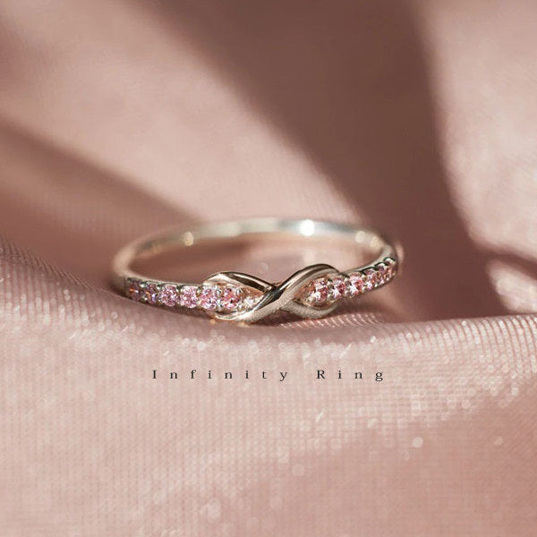 新商品 指輪 レディース 永遠の愛 インフィニティ 無限 ハーフエタニティ ピンクゴールド プラチナ ゴールド仕上げ 18KGP 人気 誕生日 ギフト プレゼント