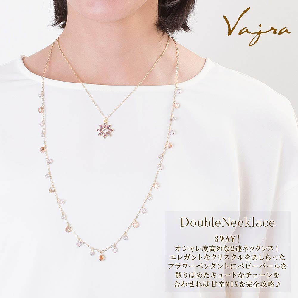 Limited Edition 【Treasure Chest】Made in Japan Vajra 3-Way♪Crystal Flower♪Set of 2 Necklaces/Gold Finish