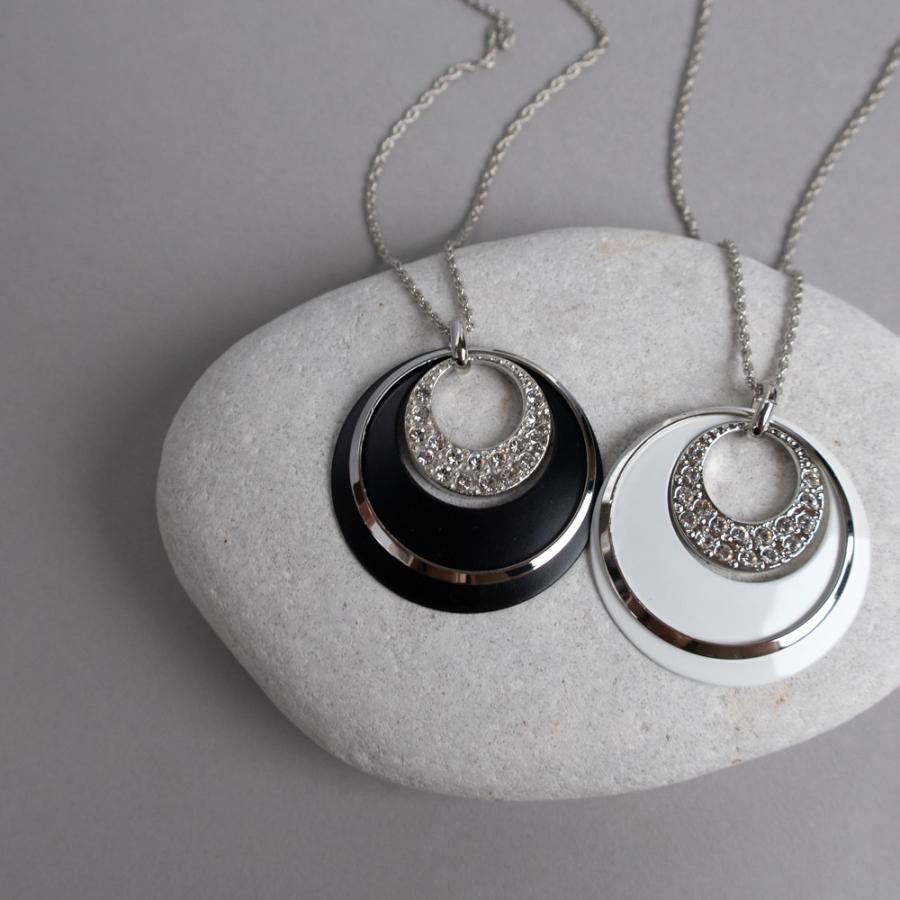 日本製 ジュエリー ロング ネックレス オープンムーン フープ 大振り おしゃれ ホワイト ブラック 選べる4タイプ (op-128)