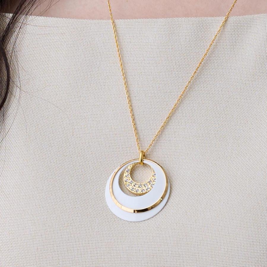 日本製 ジュエリー ロング ネックレス オープンムーン フープ 大振り おしゃれ ホワイト ブラック 選べる4タイプ (op-128)