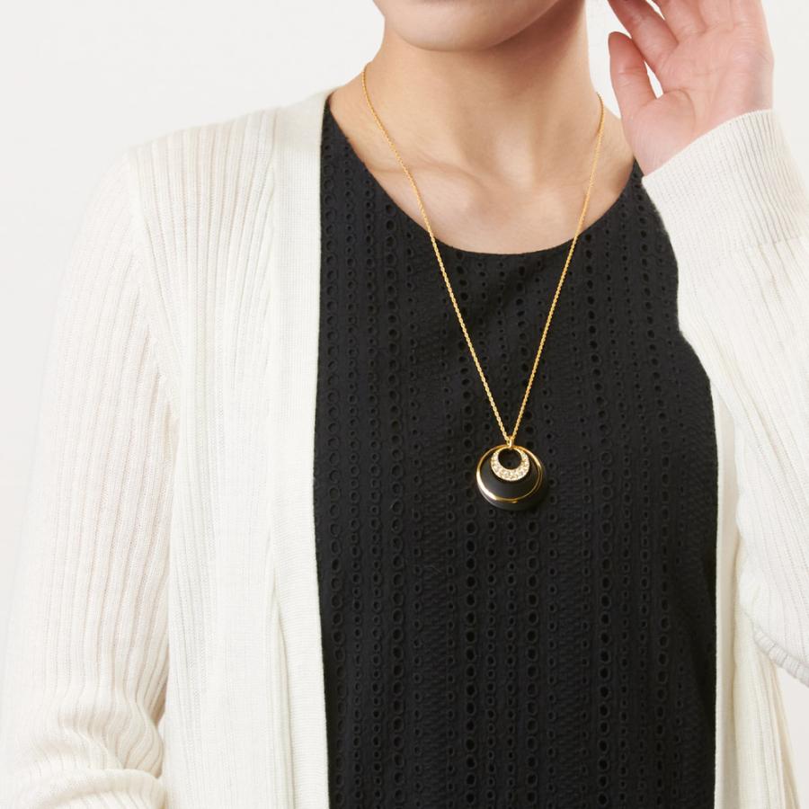 日本製 ジュエリー ロング ネックレス オープンムーン フープ 大振り おしゃれ ホワイト ブラック 選べる4タイプ (op-128)