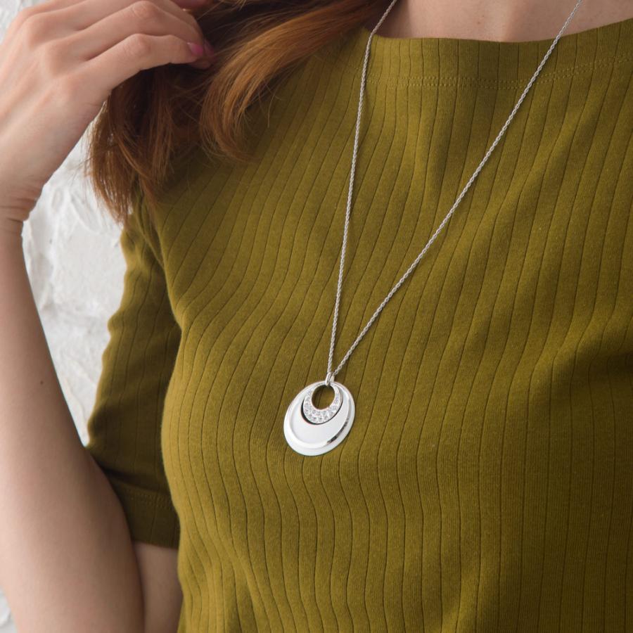 日本製 ジュエリー ロング ネックレス オープンムーン フープ 大振り おしゃれ ホワイト ブラック 選べる4タイプ (op-128)