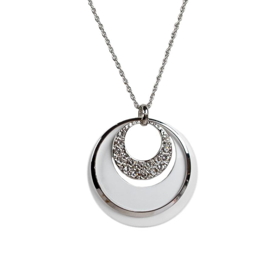 日本製 ジュエリー ロング ネックレス オープンムーン フープ 大振り おしゃれ ホワイト ブラック 選べる4タイプ (op-128)