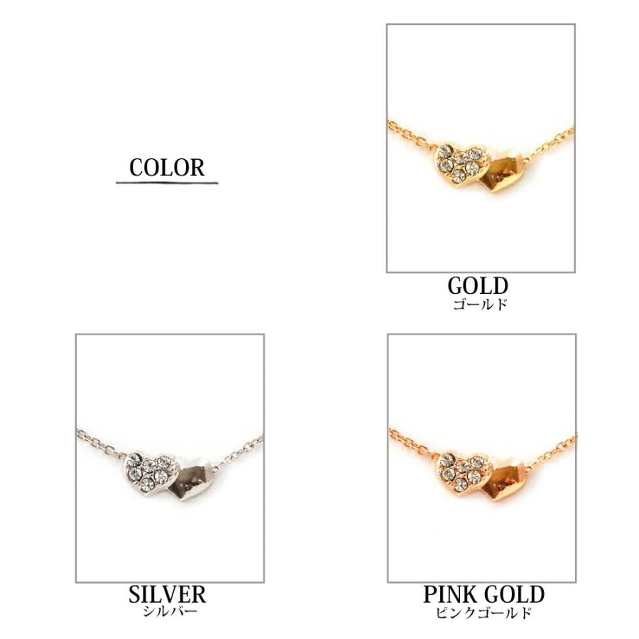ストーン パヴェ ハート ネックレス ペンダント 日本製 ジュエリー ゴールド・ピンクゴールド・シルバーの3色展開 (op-154)