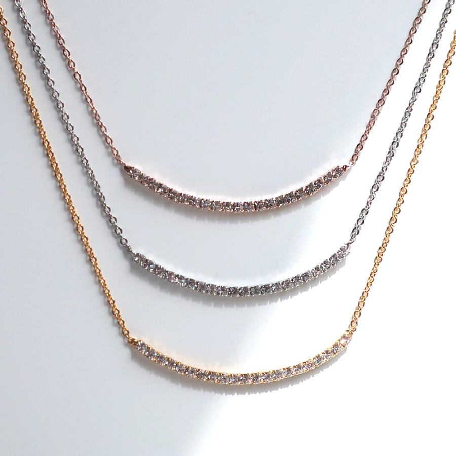 日本製 ジュエリー ラウンド スマイル ネックレス ストーン ペンダント フォーマル ゴールド・ピンクゴールド・シルバーの3色展開 (op-218)